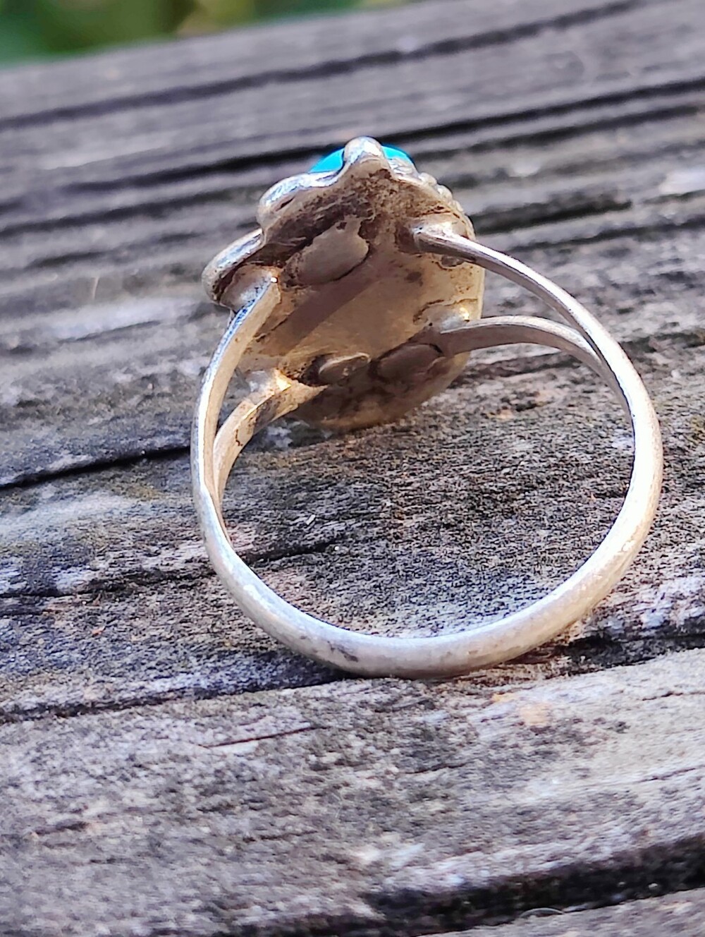 Antique Sterling Silver Native American Turquoise Ring - Picture 6 of 6